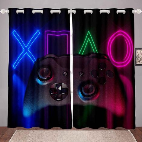 Rideau Occultant Enfant - Vidéo De La Manette De Jeu Lightning Du Joueur 300X270Cm 3D Thermique Isolant Occultants A Oeillets Rideaux - Voilages Intérieurs De Salon Moderne Chambre Fille Décorati - 30 (1/5)
