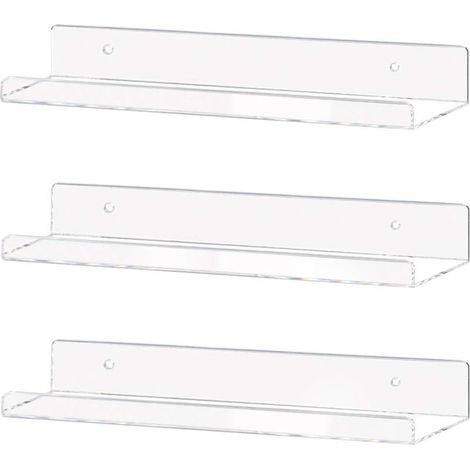 étagère murale flottante invisible en acrylique transparent de 38 cm, étagère murale pour livres d'enfants (lot de 3) (1/4)