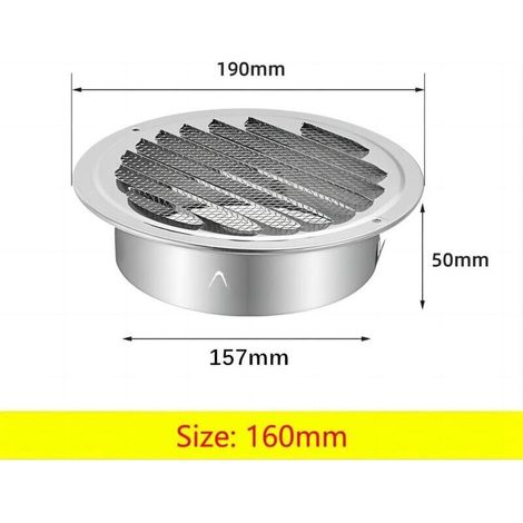 Grille de ventilation ronde en inox 160 mm avec moustiquaire pour hotte de désenfumage
