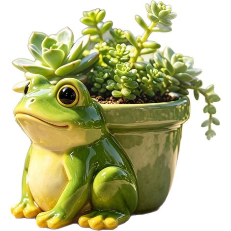 Décoration de cour, balcon et jardin extérieur : Pot de fleurs grenouille en résine (1/5)