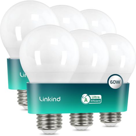 Ampoule LED E27 Ultra Efficace, 3,8W=60W, 4000K Blanc Neutre, Classe Énergétique A, Non Dimmable, Ampoule A60 Edison 806lm, Angle 200°, Économie d'Énergie, Lot de 6 (1/5)