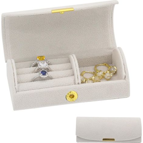 Mini boîte à bijoux de voyage, organisateur de bijoux portable pour femmes, convient aux bagues et aux boucles d'oreilles (gris clair). (1/5)