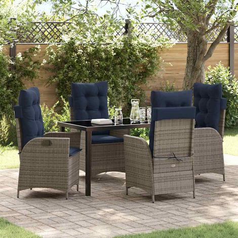 Set da Pranzo per Giardino 5 pcs Grigio e Nero Rattan vidaXL (1/5)