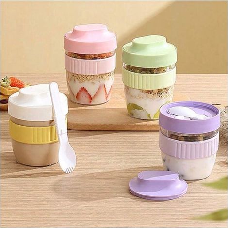 Müslibecher mit Löffel – Joghurtbecher – Müslibecher für Kinder – 480 ml – Joghurtbecher – Lunchbox – Müslibox für Figurbewusste – 4er-Set (1/5)