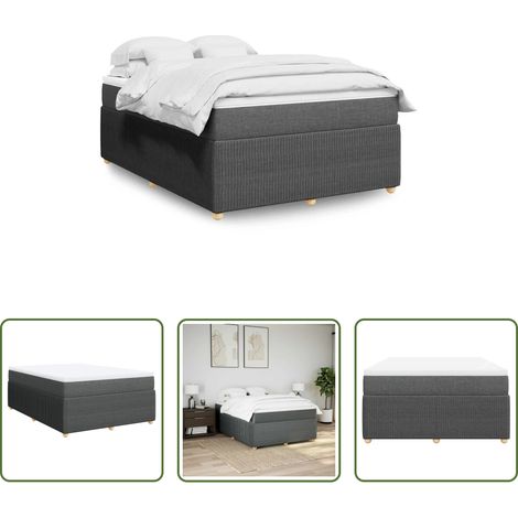 vidaXL Surmatelas -  Sommier à lattes de lit avec matelas Gris foncé 140x190cm Tissu (1/5)