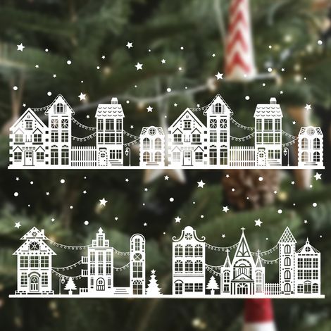 Sticker Fenetre Noel - 137 Pieces Autoadhesives Reutilisables - Design Maison Blanche Flocon Neige - Pour Vitres Portes Miroirs - Lot de 9 Feuilles 30x20 cm (1/5)
