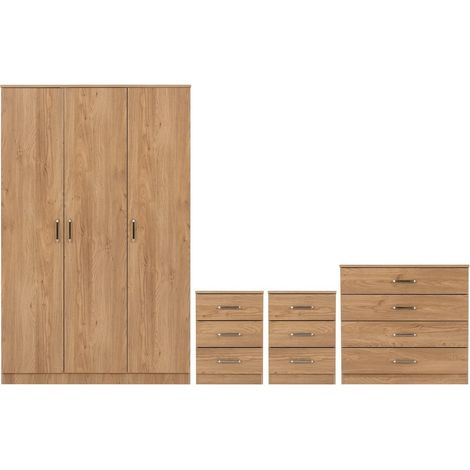 Dakota 3 Door Wardrobe Bedroom Set - L48 x W175 x H110 cm - Oak