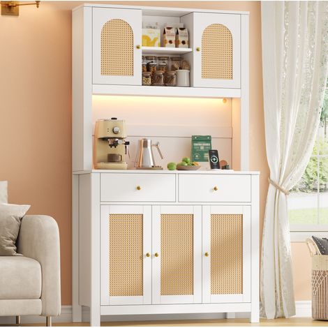 Credenza alta da cucina con LED, presa, 2 cassetti, MDF, bianco 100x40x180 cm OKMYHOME (1/5)