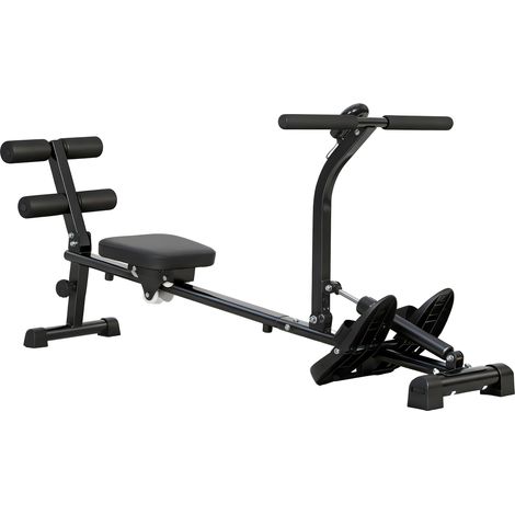 Rameur 2-en-1 pour abdos et aviron, réglable sur 12 niveaux, écran LCD, acier et plastique noir, machine de fitness polyvalente (1/5)