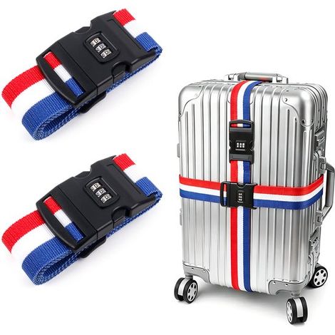 Set di 2 cinghie per bagagli，5 x 200 cm，Cinghia per valigia con lucchetto a combinazione，Cinghia regolabile per valigie e borse da viaggio (1/5)