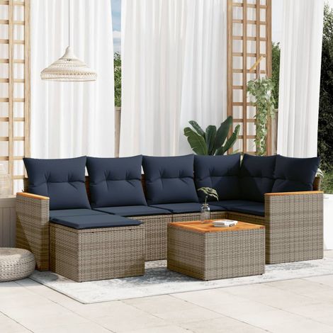 7-teiliges Gartensofa-Set mit Kissen, grau, Polyrattan (1/5)