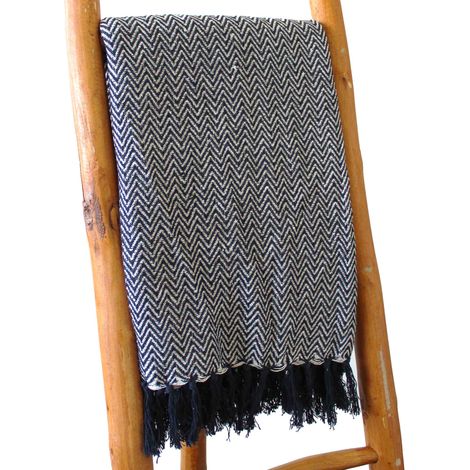 Plaid Confort Boho - 125x150cm - Zigzag Marine- Vendu par 1 (1/4)