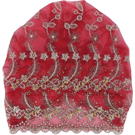 Turban Head Wraps Stylish Elegant Embroidered Feather Style European Retro Hat for WomenRed Wine (1/5)