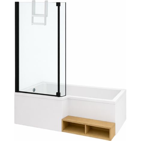Pack bañera baño-ducha 170 x 90 JACOB DELAFON Neo versión izquierda + mampara de bañera negro mate + faldón para bañera en esquina