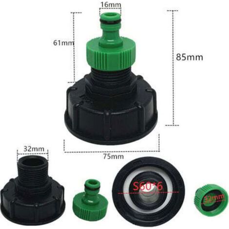 Raccord S60x6 avec Nez de Robinet Raccord Rapide 1", pour Cuve IBC Récupération d'Eau de Pluie 1000 Litres(tétine 90g 1" plus conne (1/4)