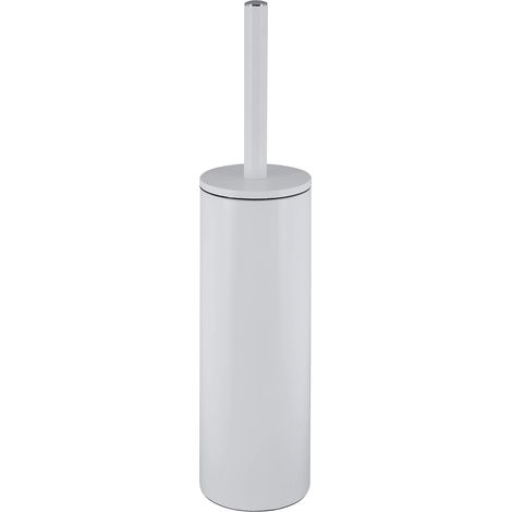 Brosse WC avec Support Acier - Modèle Akira - tête Interchangeable et d'un Pot en Acier Solide - avec Récipient hygiénique - Brosse Toilette fermée - à Poser - Blanc Mat - 40 x 9.5 x 9.5 cm (1/2)