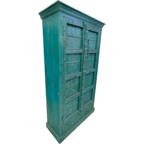 Armario de madera acabado artesanal azul 113x43x193h cm