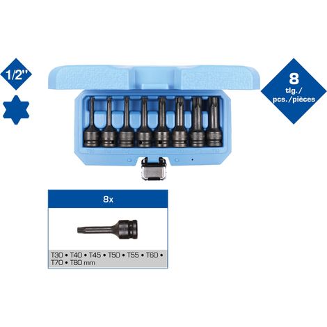 BRILLIANT TOOLS 1/2" Kraft Bit-Stecknuss Set Torx 8-tlg. T30-T80