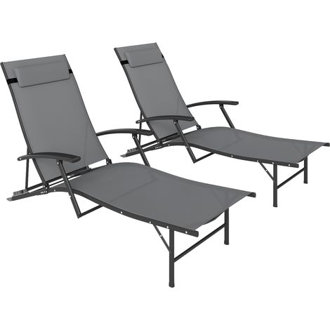 Set 2 Sdraio da Giardino Pieghevoli con Schienale Regolabile su 4 Livelli e Cuscino, Grigio