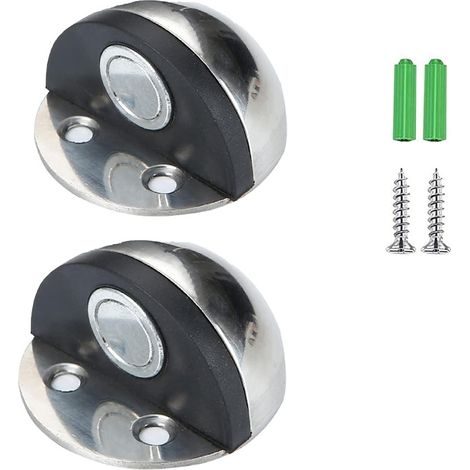 Magnetische Türstopper, Türstopper aus Edelstahl, Türstopper mit Befestigungsschrauben zum Schutz von Wandtüren vor Beschädigungen (2 Stück, gebürsteter Stahl). (1/4)