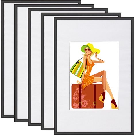 WOLTU Cornice per Foto da Parete con Passepartout Portafoto in Plastica Wall Décor 5 Pezzi Nero. 40x60cm (1/5)