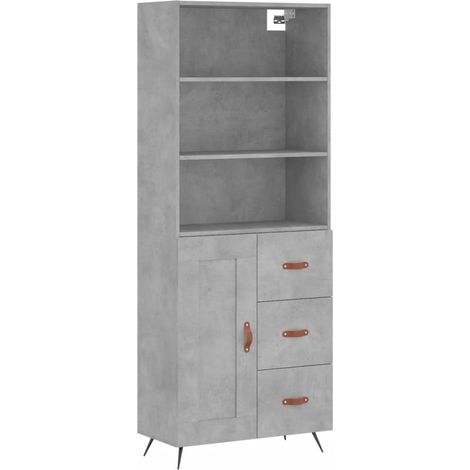 Buffet bahut commode armoire meuble de rangement organisateur cuisine salle de séjour salon haut 69,5 x 34 x 180 cm bois d'ingénierie gris