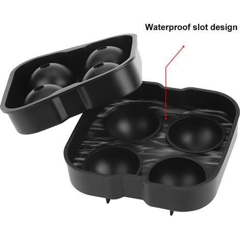 Schwarze Silikon-Eiswürfelform in Kugelform, 4 Mulden, für Whisky-Cocktails und andere Getränke, zur Herstellung runder Eiskugeln, wiederverwendbare Form. (1/5)