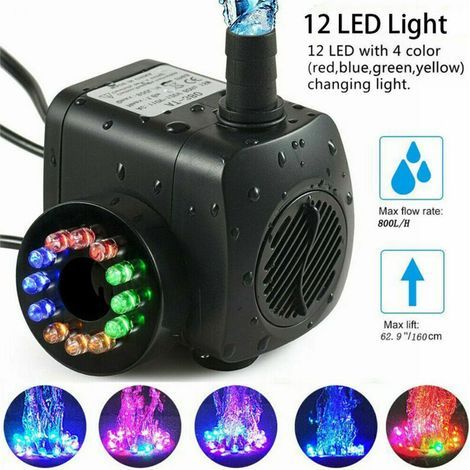 Pompe fontaine 15W – Débit 800L/h – 12 LED multicolores – Pour bassins et aquariums – Fonctionnement silencieux (1/5)