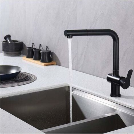 Robinet mitigeur de cuisine avec bec extractible, robinet d'évier pivotant à 360 °, robinet de cuisine en acier inoxydable noir mat (1/5)
