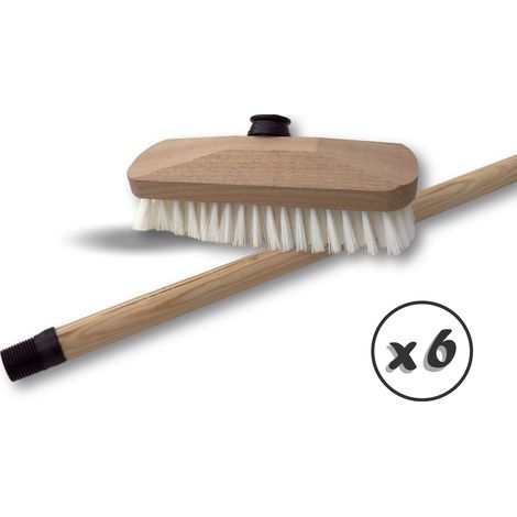 Balai brosse lave-pont synthétique - Monture bois - Douille vissante plastique - Quantité x 6 - Synthétique avec manche