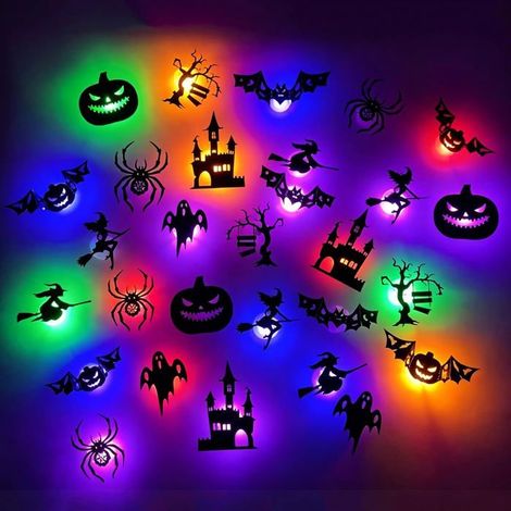 30 Pièces Autocollants Muraux LED 3D Décoration Halloween, pour extérieur et occasions festives (1/5)