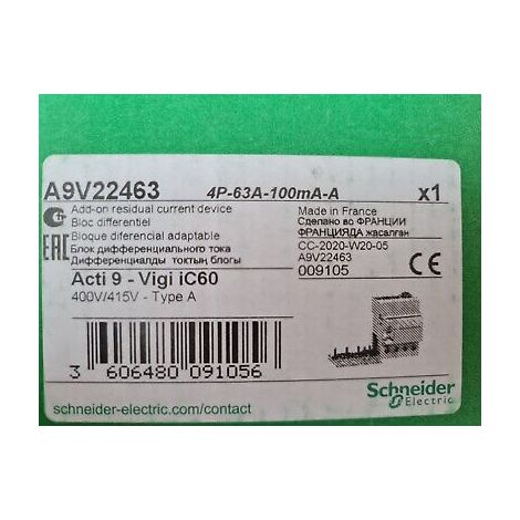 VIGI  iC60  4P 63A 100mA-A  Schneider  A9V22463   Residual Current Device