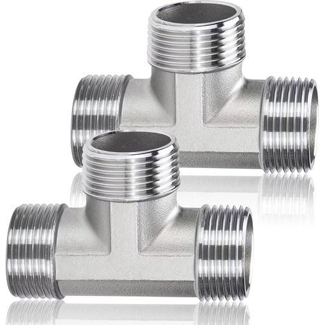 Lot de 2 pièces en T en acier inoxydable 1/2" AG, raccord en T 90° G1/2" (diamètre 20,3 mm) (1/5)