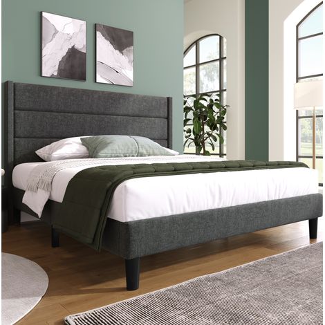 CHICFURN Letto matrimoniale 140x200 cm imbottito in lino grigio scuro con rete e materasso (1/5)