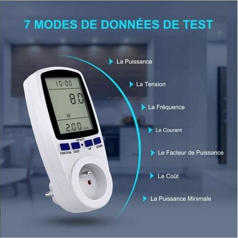 Suivi des coûts d'électricité, compteur d'énergie numérique avec protection contre les surcharges, 7 modes précis, fonction de mémorisation des données, batterie rechargeable pour une fiabilité accrue (1/3)
