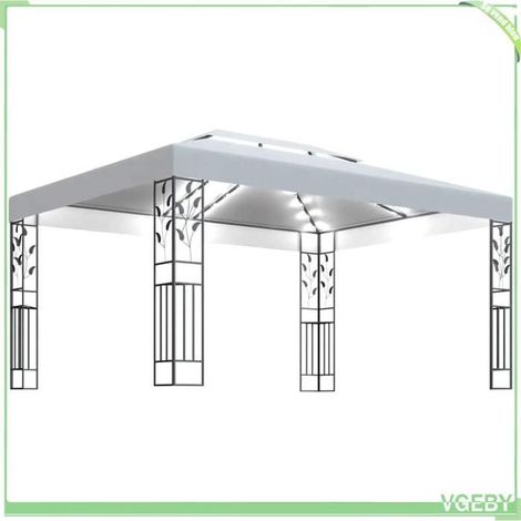 Tonnelle avec double toit et lumières LED - FAFEICY - 3070298 - 3x4 m - Blanc - Guirlandes LED solaires (1/5)