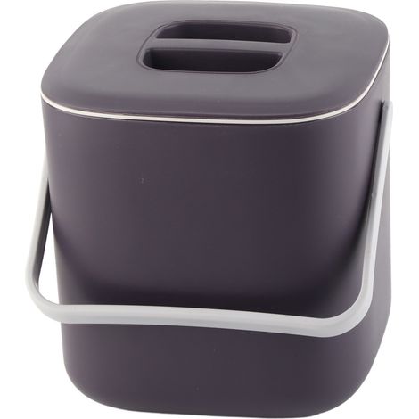 Poubelle portable avec couvercle, poubelle de bureau créative pour la maison, poubelle de cuisine en plastique pour séparation des déchets secs et humides, violet foncé. (1/5)