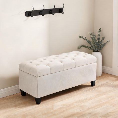 Coffre banc rembourré 100 x 40 x 44 cm rangement intérieur blanc (1/5)