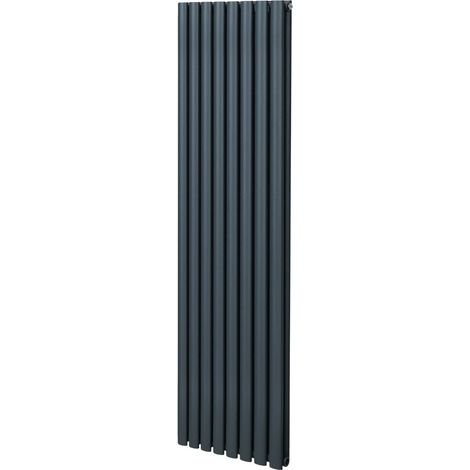 Radiatore a colonna ovale 1800mm x 480mm Designer Doppio pannello Termosifone Grigio antracite Acciaio Orizzontale Inclusi Spazzola per la pulizia Kit di fissaggio e staffe