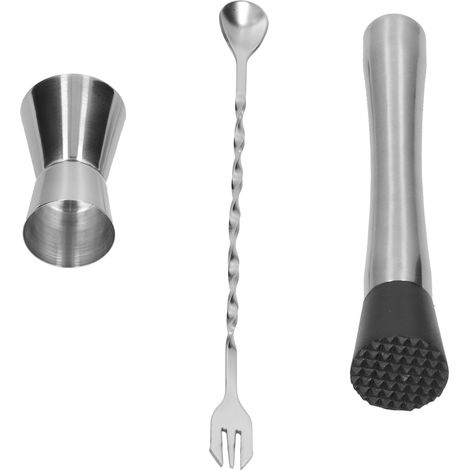 Cocktail-Jigger-Set aus Edelstahl mit Stößel und Rührlöffel – Barzubehör (1/5)
