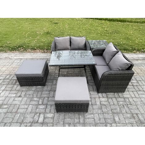 Fimous Garden Furniture Sets 6 Seater Rattan Furniture Manual Wicker Patio Sofa Patio Conversation Set with 2 Big Footstool Side Table Dark Grey Mixed (1/5)