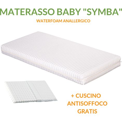 EVERGREENWEB - Materasso Lettino o Culla 70x140 per Bambini alto 12 cm + Cuscino ANTISOFFOCO su misura GRATIS con Fodera in Cotone Naturale, Rivestimento Sfoderabile Anallergico Lavabile SYMBA (1/5)