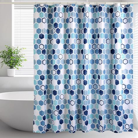 Cortina de ducha azul de 240 cm, lavable, resistente al moho, con dobladillo con peso para baño, ganchos incluidos. (1/5)