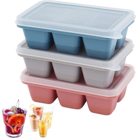 3 mini bacs à glaçons avec couvercles, sans BPA et faciles à démouler pour boissons, bière, congélateur, nourriture pour bébé, eau, whisky, cocktail