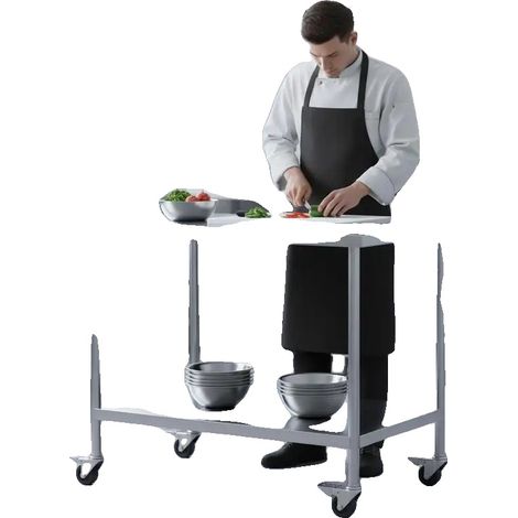 Mesa de trabajo regulable en altura, móvil con ruedas, roja. (1/2)