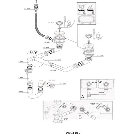 Vidage manuel 2 bacs CUIPD129 - Siphon gain de place