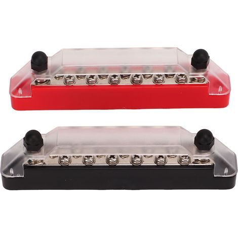Ensemble de 2 barres omnibus de distribution électrique à 14 bornes, comprenant 2 bornes M6 et 12 vis M4, ainsi qu'un boîtier de bornes de batterie avec couvercle (sans bornes). (1/5)