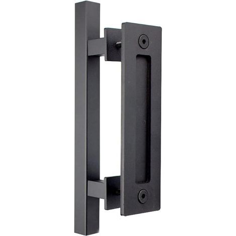 Poignée de porte de grange, poignées de porte coulissantes carrées à tirer et à encastrer - Matériel robuste pour portes de grange, portes de placard, abris de jardin, noir mat (30 cm) (1/5)