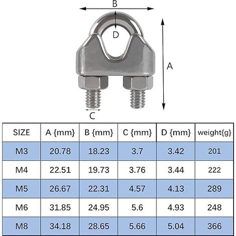 M3 Clamp Cables Stirrup U Bolt Clip Cable 304 Stainless Steel Saddle Clamp Metal Clamp Rope Suitable for Hanging Shade Sails Patio Lamps (1/4)