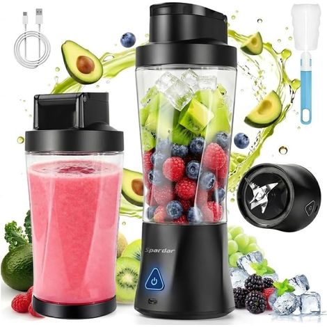 Smoothie Maker to go Blender Portable 700 ml 6000 mAh Fonction Autonettoyante Avec 6 Lames Tranchantes et Brosse de Nettoyage Convient pour la Préparation de jus et de Milkshake Noir (1/5)